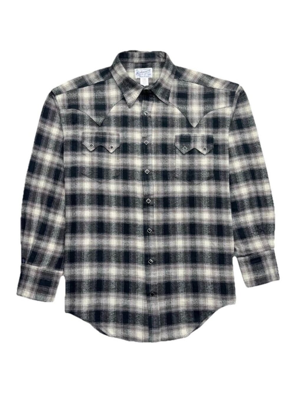 Rockmount Plush Flannel Plaid Western Shirt Men's Large Black White Gray Plaid
